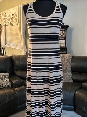 Ambiance Black and White Striped Maxi Dress